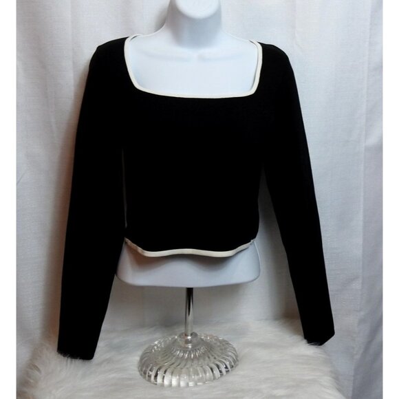 New Women's Sincerely Jules LS Black Open Back Crop Sweater Sz M Sleek Edgy Vibe - Picture 1 of 9